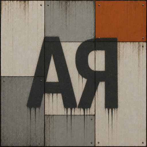 Antirender mark — a spray-stencilled A and reversed R on weathered concrete